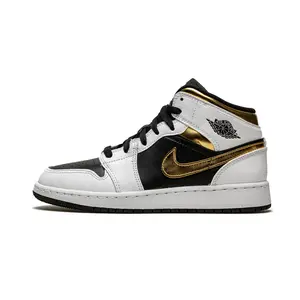 Air Jordan 1 Mid GS "White / Gold / Black" 554725 190