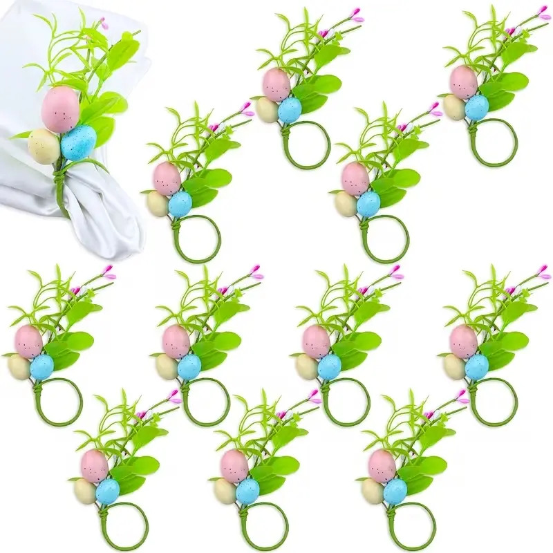 Easter Napkin Rings Set 6 Pieces or 12 Pieces, Spring Egg Colorful Holiday Napkin Rings Handmade Eucalyptus Leaf Table Decor