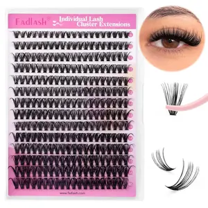 Fadlash DIY Lash Clusters Individual Eyeslash Extensions 40D Volume Soft Band Wispy Natural Large Tray 40D-0.07-D 8-16mm for Daily Makeup