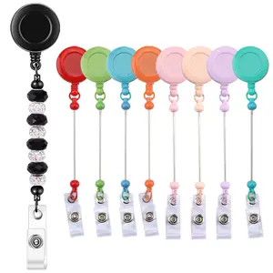 8pcs Colorful Bead Badge Scroll Making Kit, Blank Beads Strap, Expandable Badge Roll with Belt Buckle ID Name DIY Gift, Suitable for Nurses Teachers Students Office Workers, Badge Reels Retractable