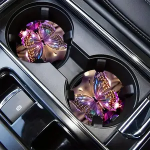 Car Coaster, 2pcs Round Anti-slip Car Cup Holder Pad, Car Cup Holder Coaster, Car Interior Decorative Decoration Accessories for Women & Men, Boujee Car Accessories, Car Interior Accessory