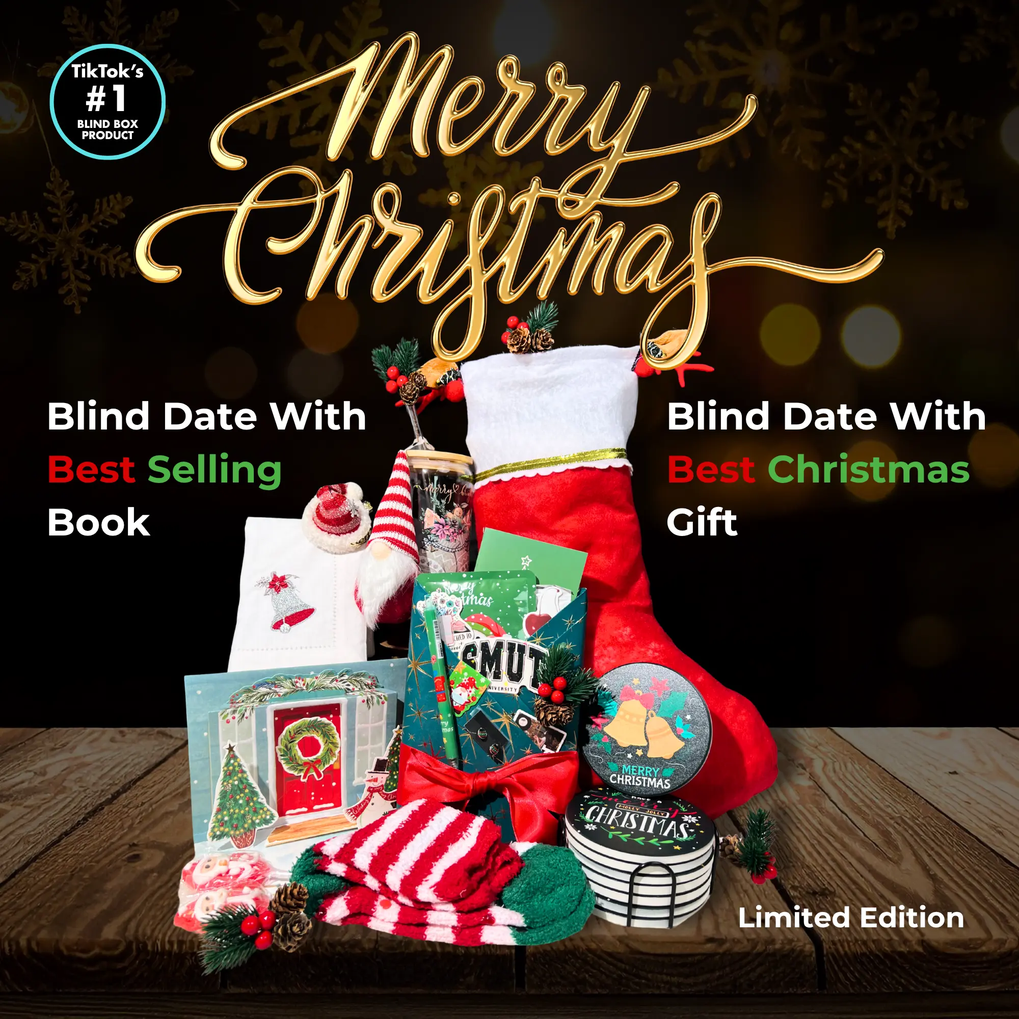 Blind Date With a Book Value Gift Box Christmas Edition Stocking Stuffer Curated Cozy Romantic Gift Set with Festive Surprises, Perfect Christmas Eve Gift for Readers and BookTok Family Children Friends