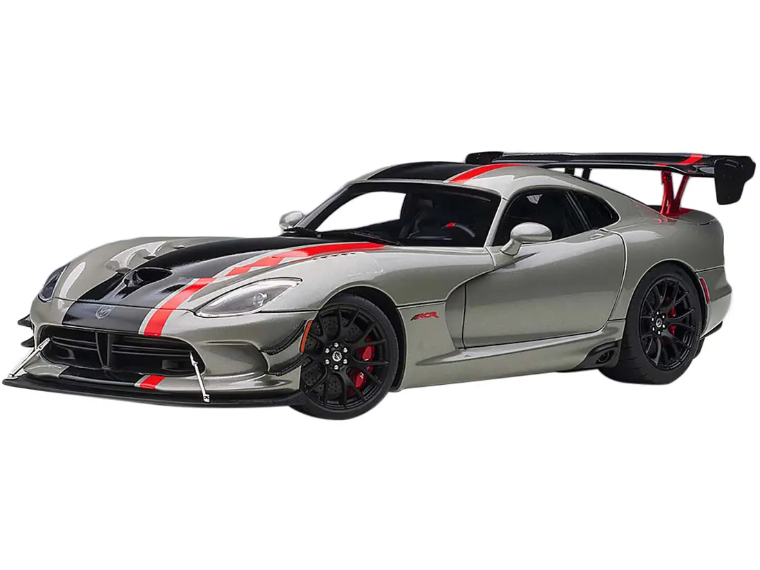 2017 Dodge Viper ACR Billet Silver Metallic with Black and Red Stripes 1/18 Model Car by Autoart