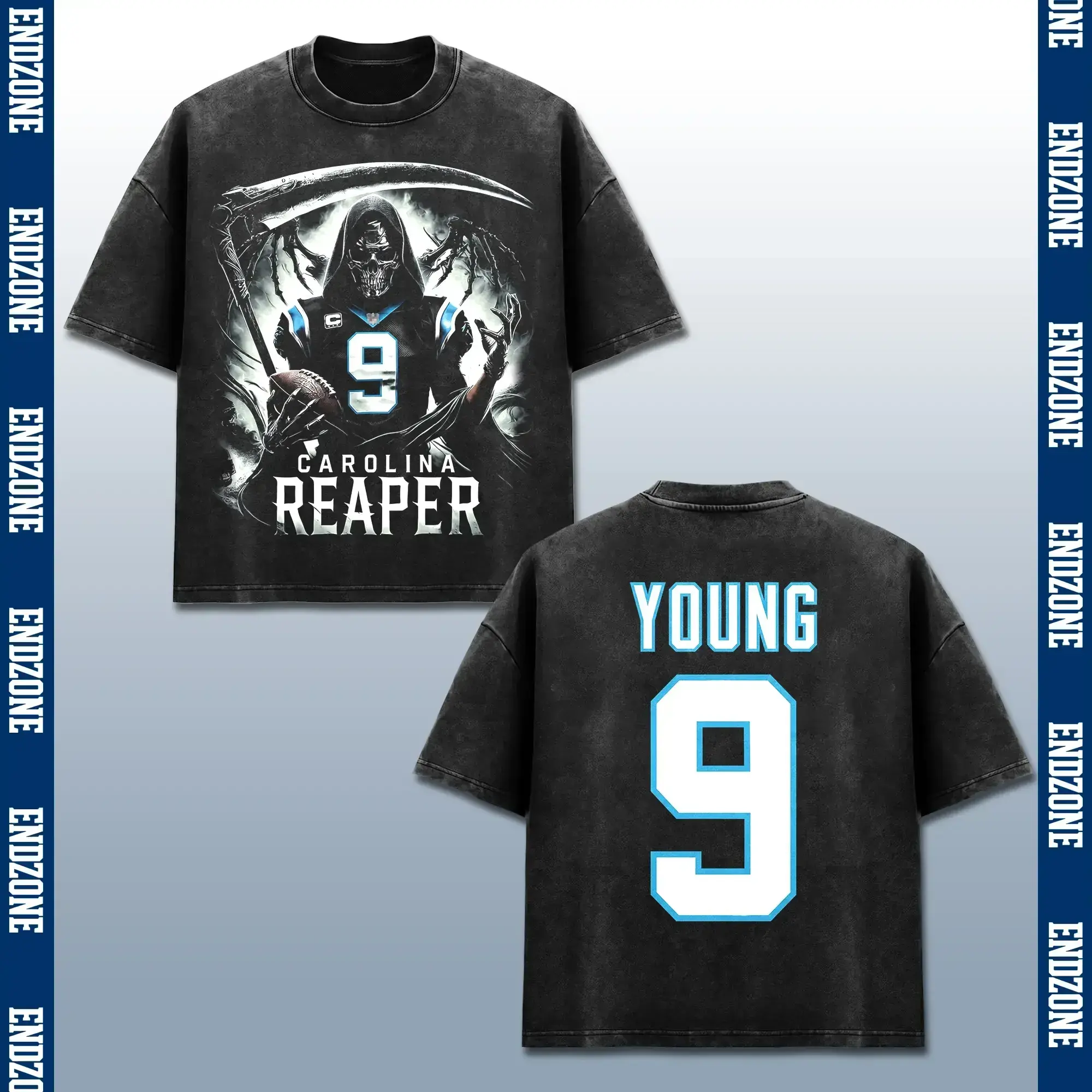 [FREE SHIP] Bryce Young T-Shirt, BY9 Reaper Merch, Panther Team Quarterback Graphic Tee, Heavyweight Vintage Acid Washed Black Shirt, American Football Season 2026 Game Day Top, Unisex Casual Streetwear Clothes