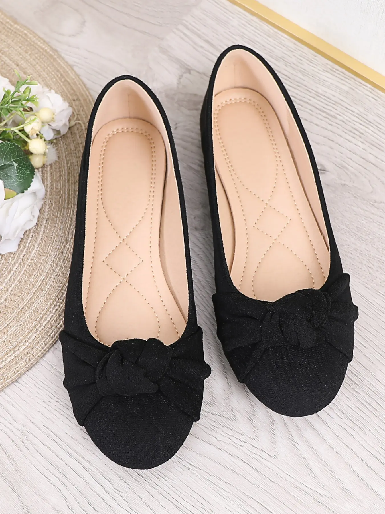 Women's Elegant Plain Round-Toe Ballet Flats, Soft Rubber Sole, Comfortable Textile Upper, All-Season Versatile Shoes, Casual Trendy Flat, Ballerina Flats Shoes