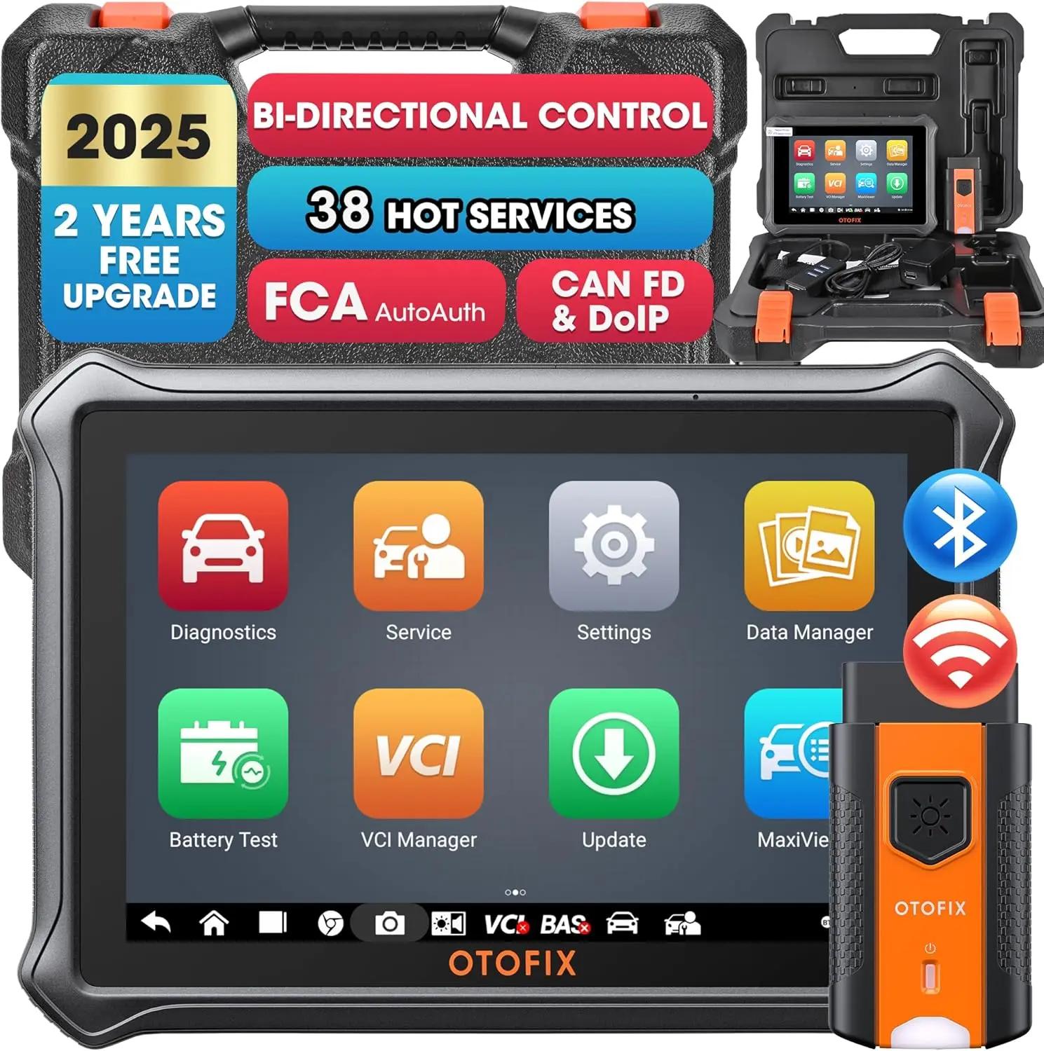 OTOFIX D1 Lite Car Bidirectional Scan Tool, Bluetooth OBD2 Scanner Diagnostic Tool, 2 Years Free Update, 38+ Services, CANFD & DoIP Protocols, All System Diagnoses, ABS Bleeding, Auto VIN