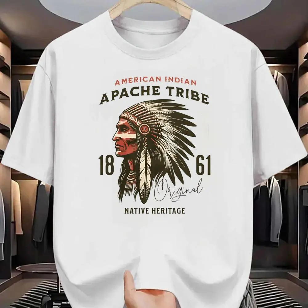Men's Retro Apache Tribal Pattern T-Shirt-Original American Indian Heritage Design with Eagle Head and "1861 Original" Text-Soft Breathable Cotton T-Shirt for Everyday and Special Occasions