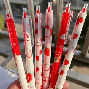 3/6/12/24-piece set of strawberry-coloured gel pens, Drawing pens set - smooth writing, perfect for daily journaling and sketching, Office supplies, back-to-school essentials, Christmas, Easter gifts (styles shipped randomly)