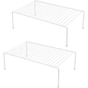 Set of 2 Large (16.1 x 10.2 Inch) Cabinet Storage Shelf Rack, Shelves,Kitchen Counter and Cabinet Shelf, Storage Rack Organizer for Kitchen, Bathroom Cupboard (White)