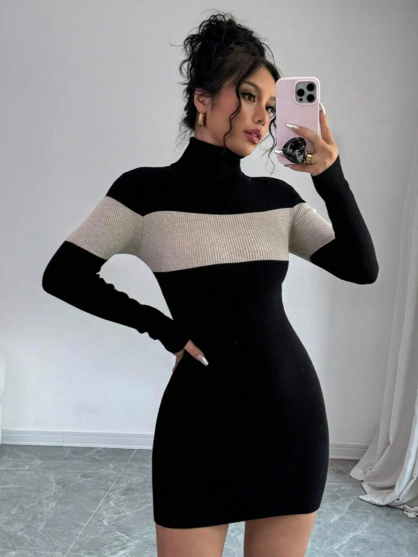 bodycon dress with turtleneck underneath Cape Verde Independence Day Long Sleeve Bodycon Dress Gerbera Daisy Pattern  by AfricanPride