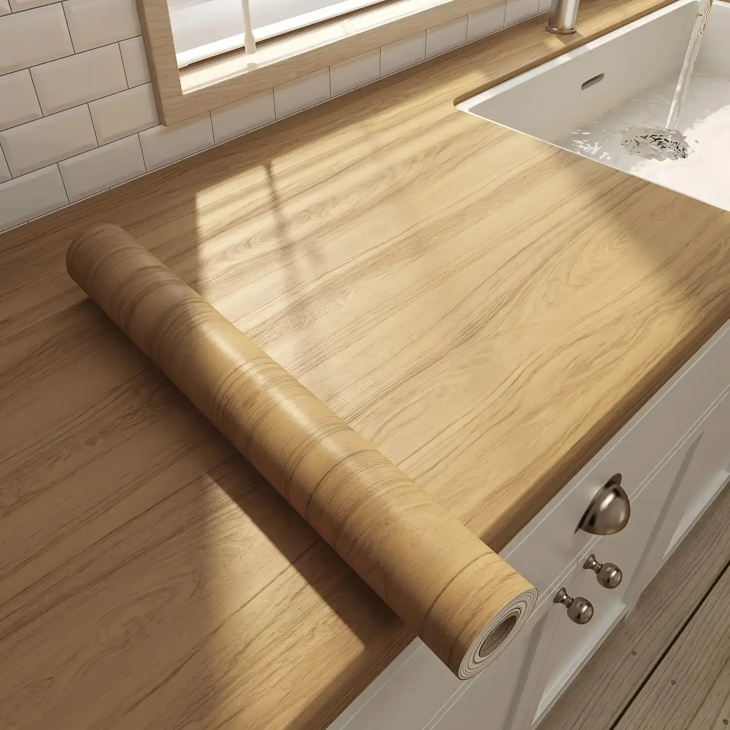 Vintage Large Light Wood Grain Self-Adhesive Vinyl Flooring Roll - Waterproof, Textured, Removable, 23.62"x197", Cabinet-Compatible, Decorative, for Countertop, Wide Range of Uses