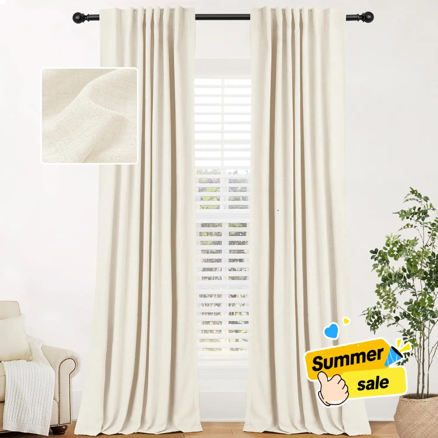 Back To School,Inovaday 2pcs Blackout Curtains Linen Curtains For Living Room, Back Tab Thermal Insulated Black Out Curtains Farmhouse Style Heavy Duty Easy Maintenance Outdoorfun,dorm essentials,home decor,home essentials