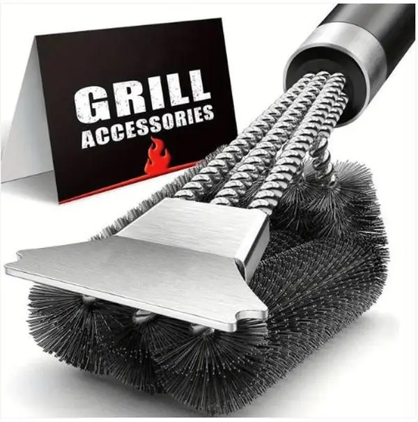 1pc TFS 3-Head Stainless Steel BBQ Grill Brush and Scraper