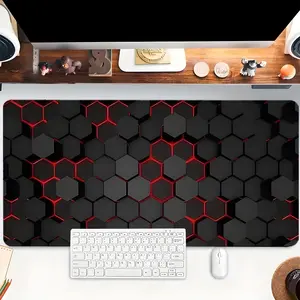 Tech Hexagon Pattern Mouse Pad Cool 3D Desk Mat Extended XL MousePads Office Desk Accessories- Multicolor Non-Slip Stitched Edge Computer Mat For Desk 35.4x15.7 Inches Rubber Base Keyboard Pad