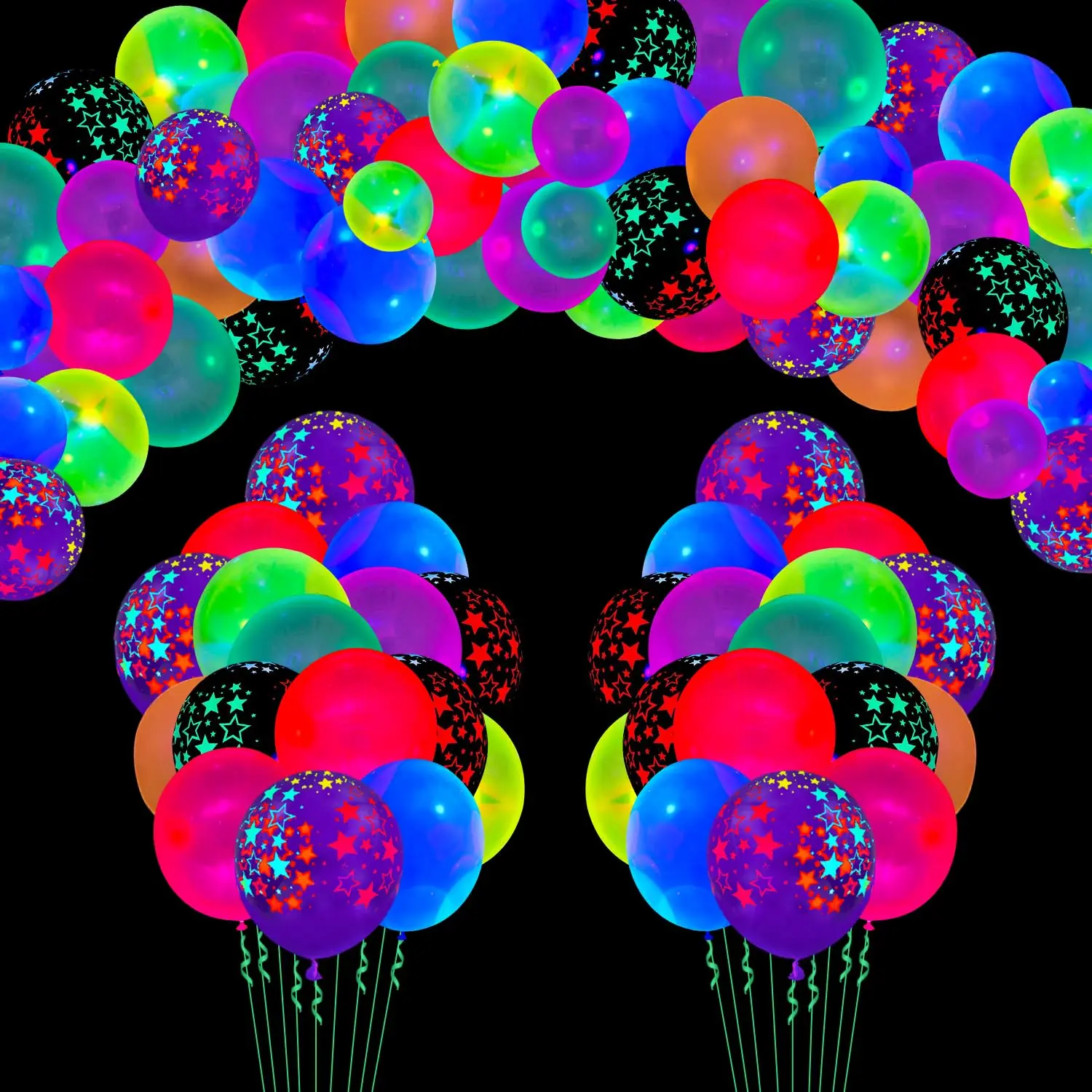 109 Pack Uv Neon Balloons Black Light Balloons Glow In The Dark Balloons Blacklight Reactive Fluorescent Stars Latex Balloons Assorted Colors Light Up Balloons Neon Party Supplies Glow Party Decor