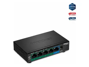 TRENDnet 5-Port Gigabit PoE+ Switch, 32W PoE Power Budget, 10Gbps Switching Capacity, IEEE 802.1p QoS, DSCP Pass-Through Support, Fanless, Wall Mountable, Lifetime Protection, Black, TPE-TG52
