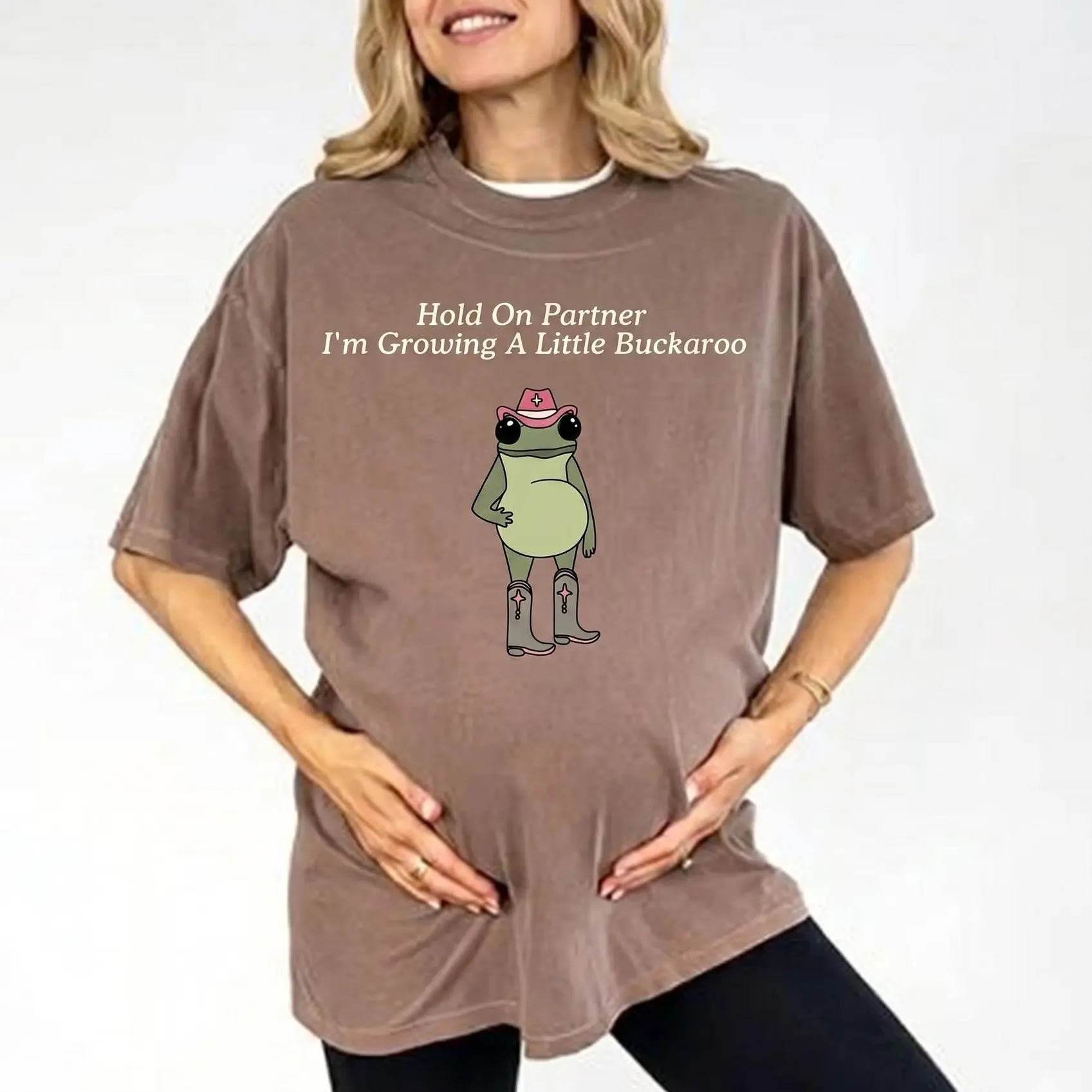 Hold On Partner I'm Growing A Little Buckaroo Shirt Cowboy Baby Cowboy Frog Shirt Cowgirl Pregnancy Baby Cowboy Tee Funny Frog Shirt Unisex 100% Cotton Party Wear