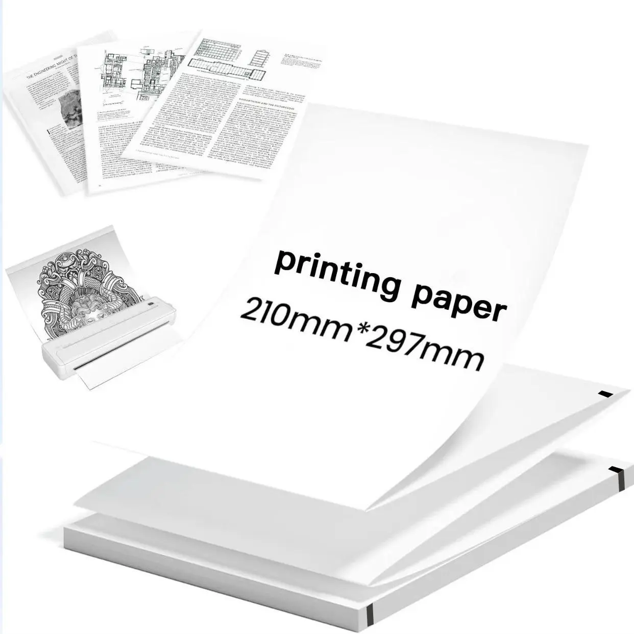 Thermal Paper A4 Continuous Print, 200 Sheets Thermal Printing Paper, Foldable Paper (210mm Width), Ideal for Continuous Printing, Office Stationery Supplies