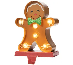 Glitzhome 7.25"H LED Gingerbread Man Christmasocking Holder