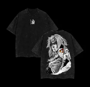 valentine shirts  Anime Double Printed Vintage Washed Tee Unisex Oversize Anime Manga Washed Heavyweight Cotton T-shirt Naruto Merch Jiraiya Fan V1