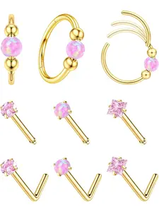 Opal Nose Rings Set for Women Men Hypoallergenic 316L Stainless Steel Nose Studs 20G Opal CZ Nose Rings Hoops 8/10MM Septum Cartilage Helix Rook 2nd/3rd Earlobe Lip Piercings Cubic Zirconia Jewelry Septum Jewelry