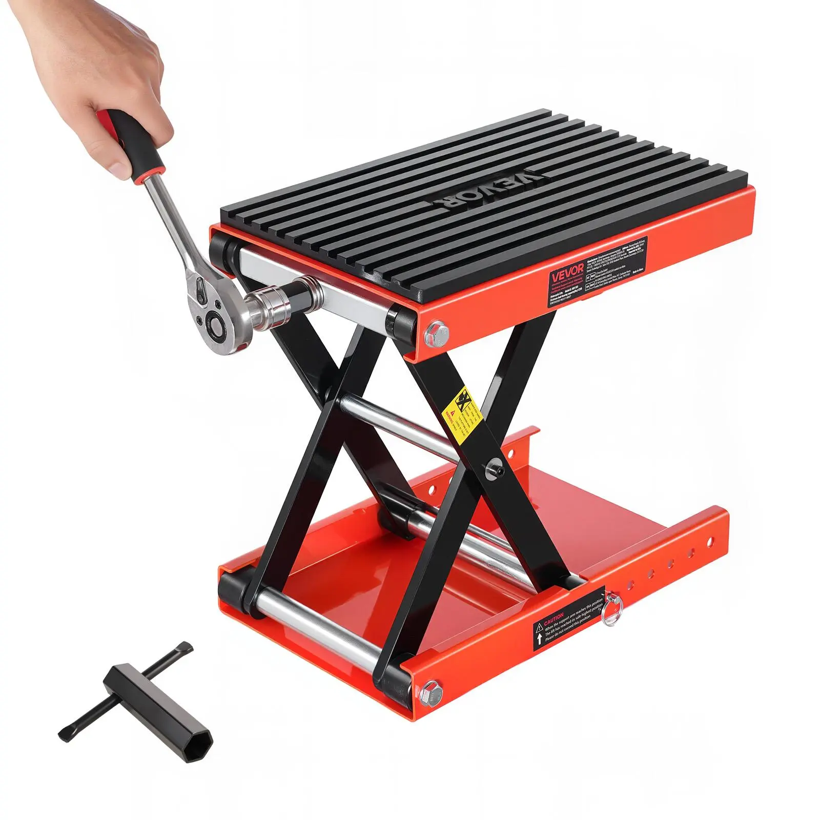 VEVOR Motorcycle Scissor Jack Lift, 1200 lbs Capacity, Compact, 4.1-15 in Wide Deck, 14.2x8.7 in Platform, Heavy Duty Steel Repair Center Stand, Ratchet + Crank Reduces Manual Strain, Lead Screw Lifts with Ease, Vehicle Accessories for ATVs, Home Repairs,