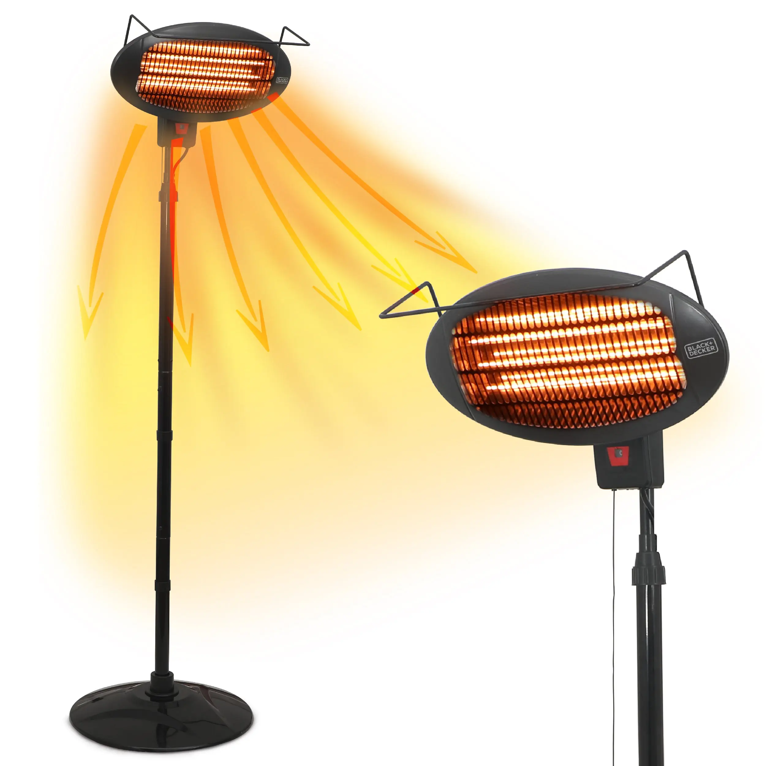 BLACK+DECKER Home Outdoor Electric Patio Heater - Floor or Wall Mounted, 1500W, 3 Settings, Pull Chain Control, 120v 60hz Power, 20.83 lbs., Bisphenol A (BPA)-Free, Efficient Heat, Heats Up To 160 Sq. Ft., Model BHOF04, Black