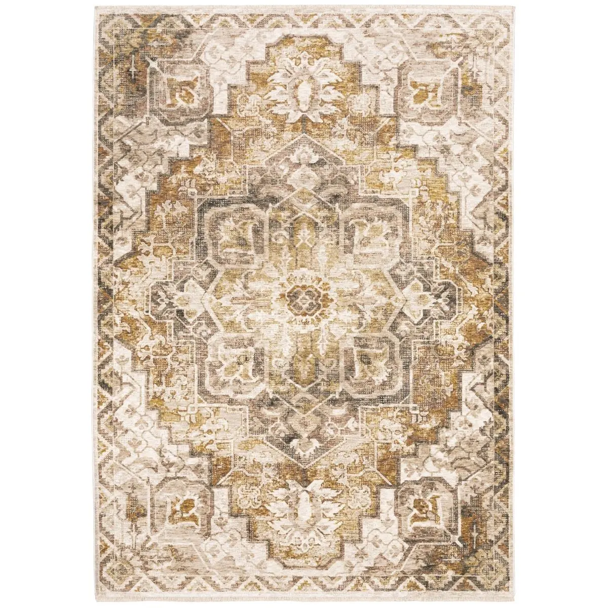 Oriental Weavers Traditional Machine-Woven Single Rug, Polyester Fiber, Soft Texture, Gold, Indoor Rectangle, 6'7" x 9'6"