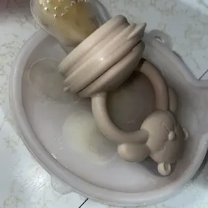 Bear Design Silicone Baby Feeding Set, 11-Piece Baby Dinnerware Set with Bowl, Spoon, Fork, Bib, Straw Cup, Snack Cup and Ice Cube Box, Silicone Utensils Set