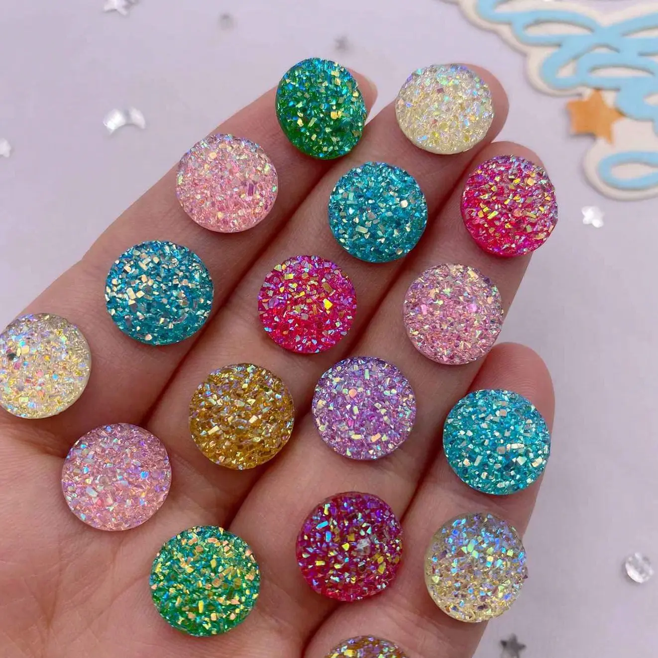40pcs Resin Round 12 mm of Mineral Surface Sparkle Sequins Flat back Rhinestone DIY Scrapbook Crafts Manualidades Jewelry Making Accessories Sparkling Rhinestone Sparkly rhinestones