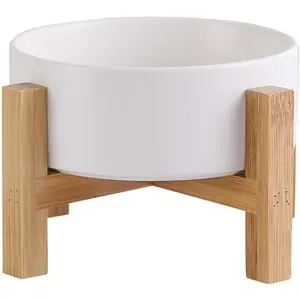 Elevated Raised Food Bowls/Dish with Stand for Water, Ceramic Pet Bowl with Anti Slip Rubber pad, Anti Vomiting, Stress Free for Small Dogs and Cat - White (400ML/13.5OZ)