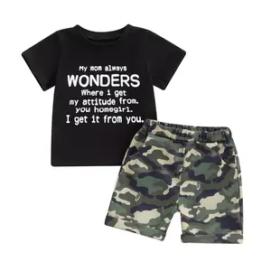 Toddler Kids Baby Boy Summer Clothes Funny Letter Print Short Sleeve T Shirt Tops Elastic Waist Camouflage Shorts Outfits