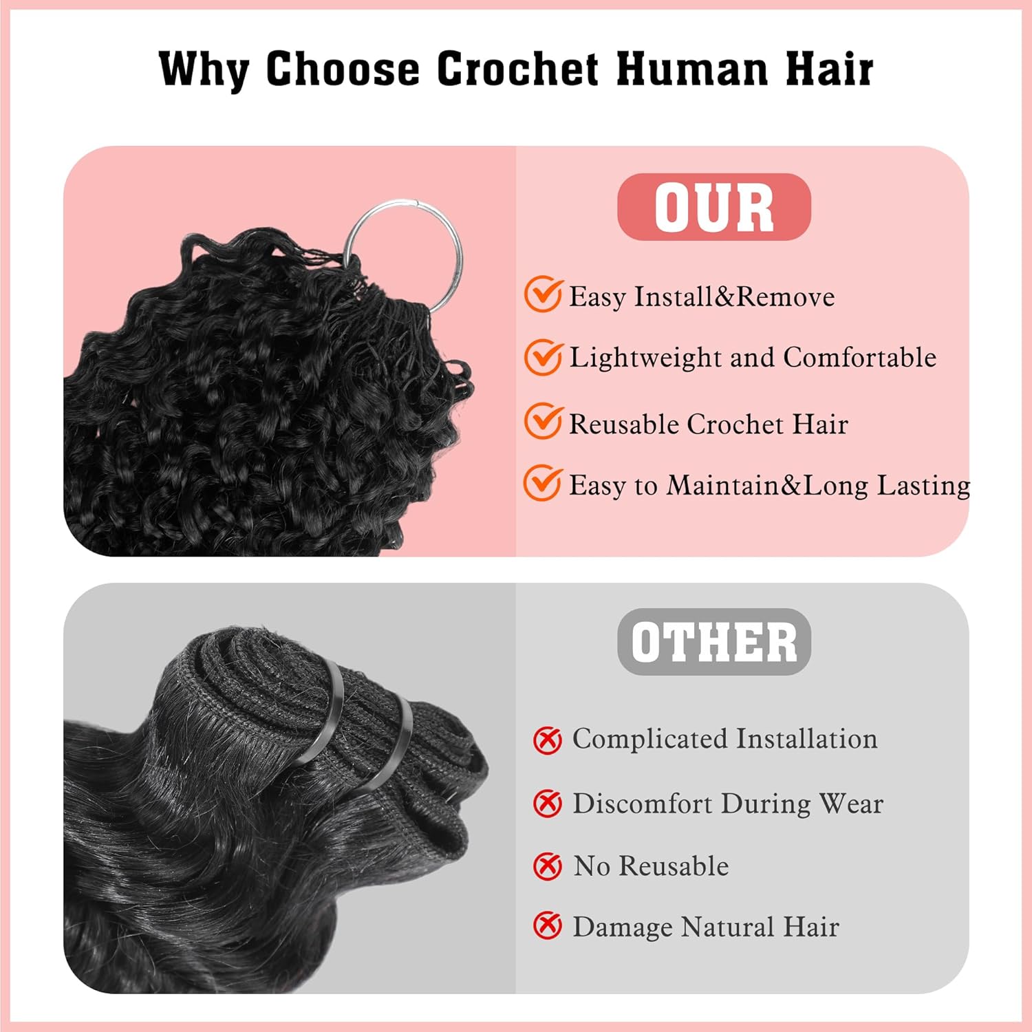 Feather Crochet Human Hair Burmese Curly Crochet Hair for Black Women Knotless Pre-Separated Lightweight Miracle Knots Crochet Human Hair 100% Real Human Hair Bundles Soft Reusable