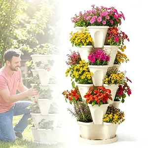 Vertical Planter Tower - 6 Tier Stackable Garden Planters and Tools Plant Pots for Strawberry Herb Flower and Vegetable Indoor Outdoor Use