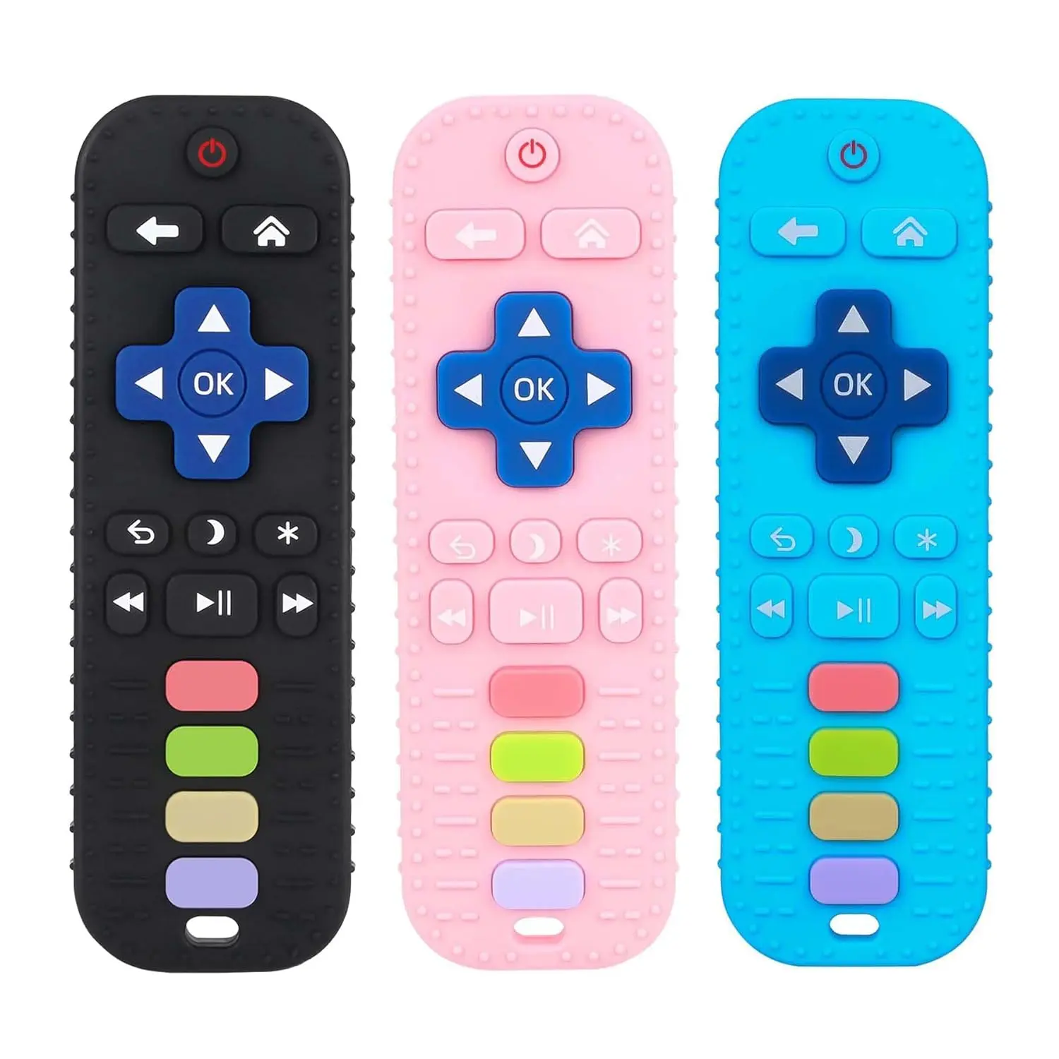 Silicone Teething Toys for Babies 0-12 Months, 3-Pack Remote Control-Shape Sensory Hand Teether, Textured Odorless Gum Relief Soother, Non-Toxic Safe to Boil, Baby Shower Gift to Encourage Sensory Development, Gifts, Sensory Teether