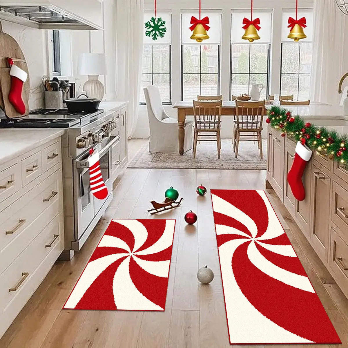 Christmas Candy Kitchen Rug Set, Decorative Area Rug, Rectangular Soft Rug, Creative Mint Sugar Mat, Pet Friendly Non-Slip Carpet, Soft Comfortable Plush Foot Pad, Polyester Fiber Rug