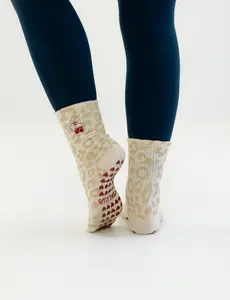 TCC Light Cheetah Cherry Sock  | Pilates & Barre Grippy Socks