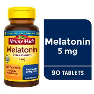 Nature Made Melatonin 5mg Tablets 100% Drug Free Sleep Aid for Adults 90 Tablets 90 Day Supply - Supports Healthy Sleep Cycle - Dietary, Healthcare