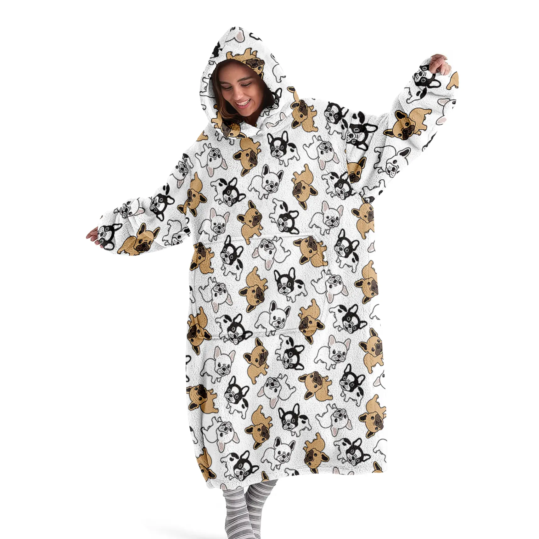 hoodie blanket，Wearable Blanket，Women's Ultra-Soft Hooded Blanket Sweatshirt, Cute Bull Dog Pattern, Wearable Blanket with Large Pocket, Winter Homeewear，Christmas Gift,Valentine's Day gift, Cozy Hooded Blanket