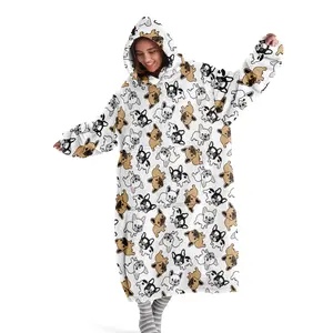 hoodie blanket，Wearable Blanket，Women's Ultra-Soft Hooded Blanket Sweatshirt, Cute Bull Dog Pattern, Wearable Blanket with Large Pocket, Winter Homeewear，Christmas Gift,Valentine's Day gift, Cozy Hooded Blanket