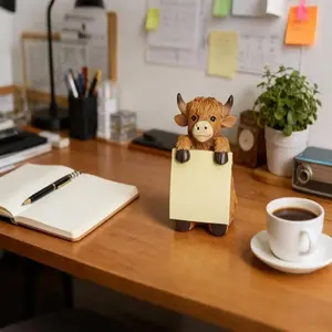 Highland Cow Pop-Up Sticky Note Dispenser, Resin Cute Handmade Desktop Stand, Suitable for Office and Home Use