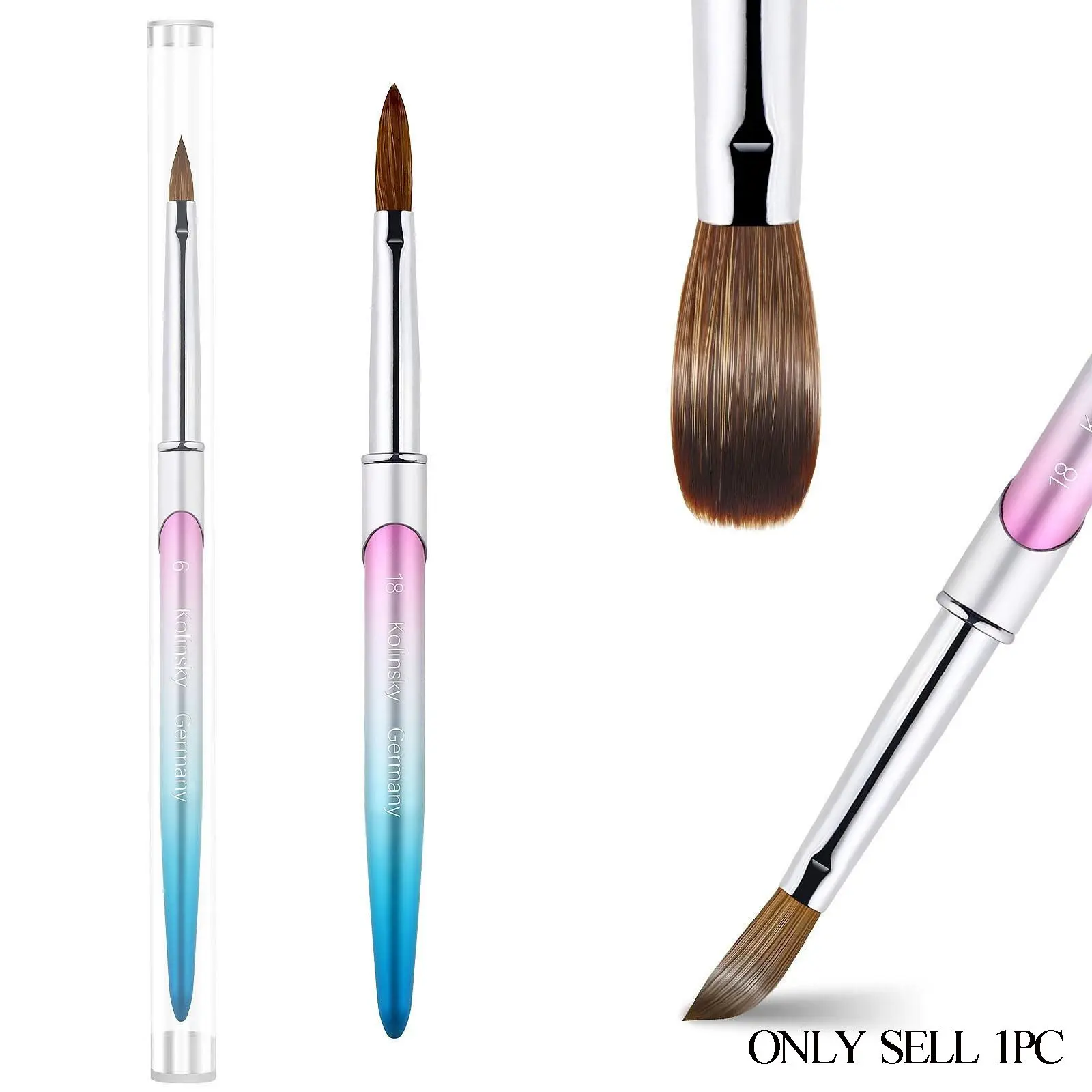100% Pure Kolinsky Nail Art Brush, Sturdy Handle Acrylic Powder Design Tools for Professional Manicure DIY Home Salon Nail Care, Nail Brushes, Nail Art Equipment