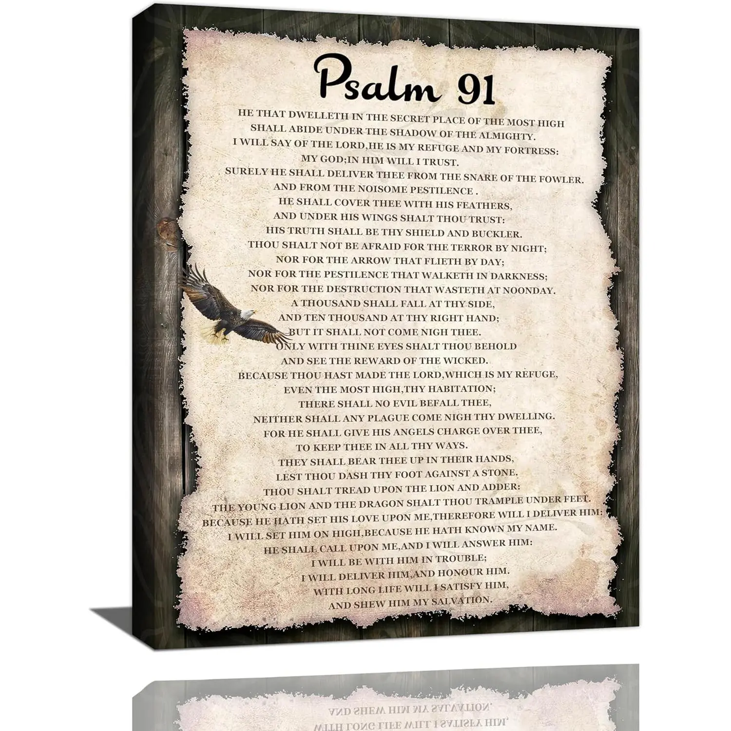 Christian Psalm 91 Framed Wall Art - Durable Waterproof Solid Wood Frame Scripture Canvas Print, Ready-to-Hang Religious Inspirational Home Decor for Living Room, Bedroom Gift