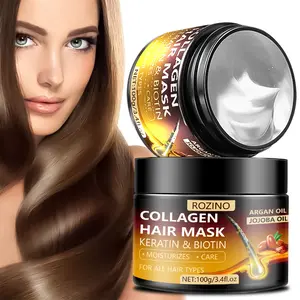 ROZINO Collagen Hair Mask 100g - Keratin Biotin Argan Oil Jojoba Oil for Dry Damaged Hair Repair Nourishing Soft Smooth Radiant Care