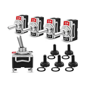 Nilight 90012E Heavy Duty Rocker Toggle 15A 250V 20A 125V SPST 2Pin ON/Off Switch Metal Bat Waterproof Boot Cap Cover-5 Pack, 2 Years Warranty