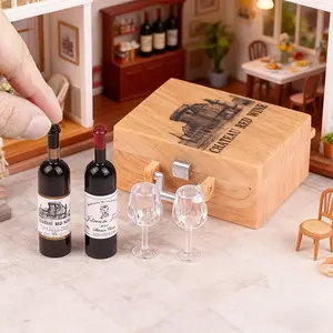 Miniature Wine Gift Box Set Mixed & Light Gray for 1:12 Dollhouse Scene Photography Prop, Perfect Christmas New Year Gift