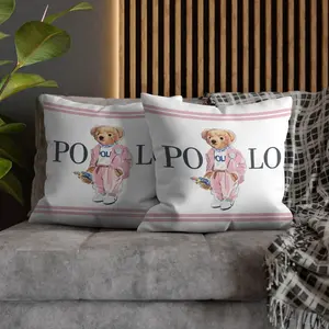 Pink Outfit Stripe Teddy Bear Throw Pillows, Minimalist Contrast Color Printed Cushions, Breathable and Comfortable, Fresh Decorative Pillow Covers, 1 Pair (with Filling), 17.71×17.71 Inches
