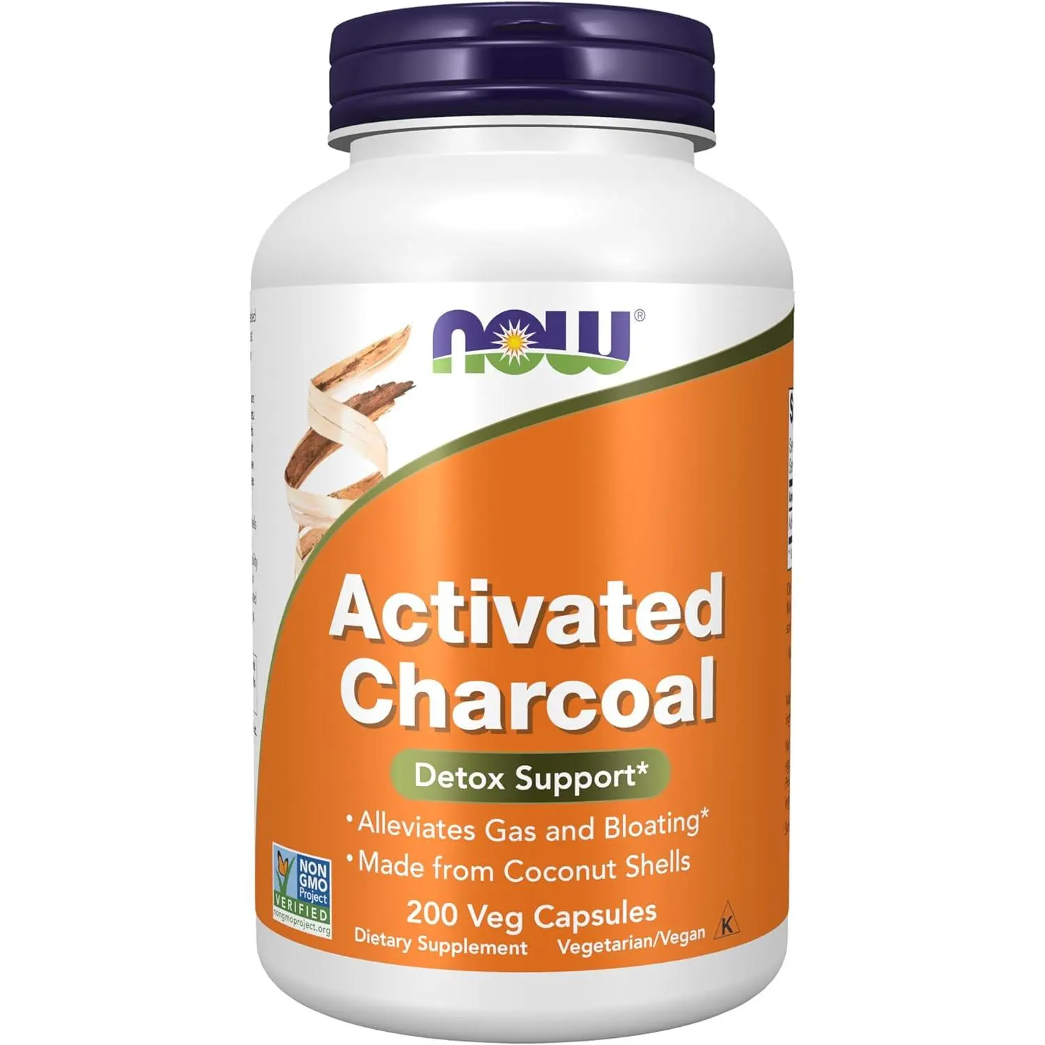 NOW Foods Activated Charcoal Supplements - Coconut Shell-Sourced, Non-GMO Project Verified, Non-Toxic, Digestive Health Gut Cleanse, Unflavored, Mineral-Infused Vegetarian Veg Capsules (200 Caps) for Adults