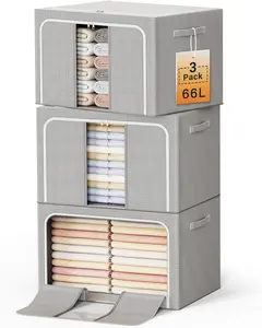 Clothes Storage Bins with Metal Frame Foldable Storage Box Clothes Organizers Storage Containers for Clothes Sheets Blankets Books Toys Gifts and Holiday Decorations