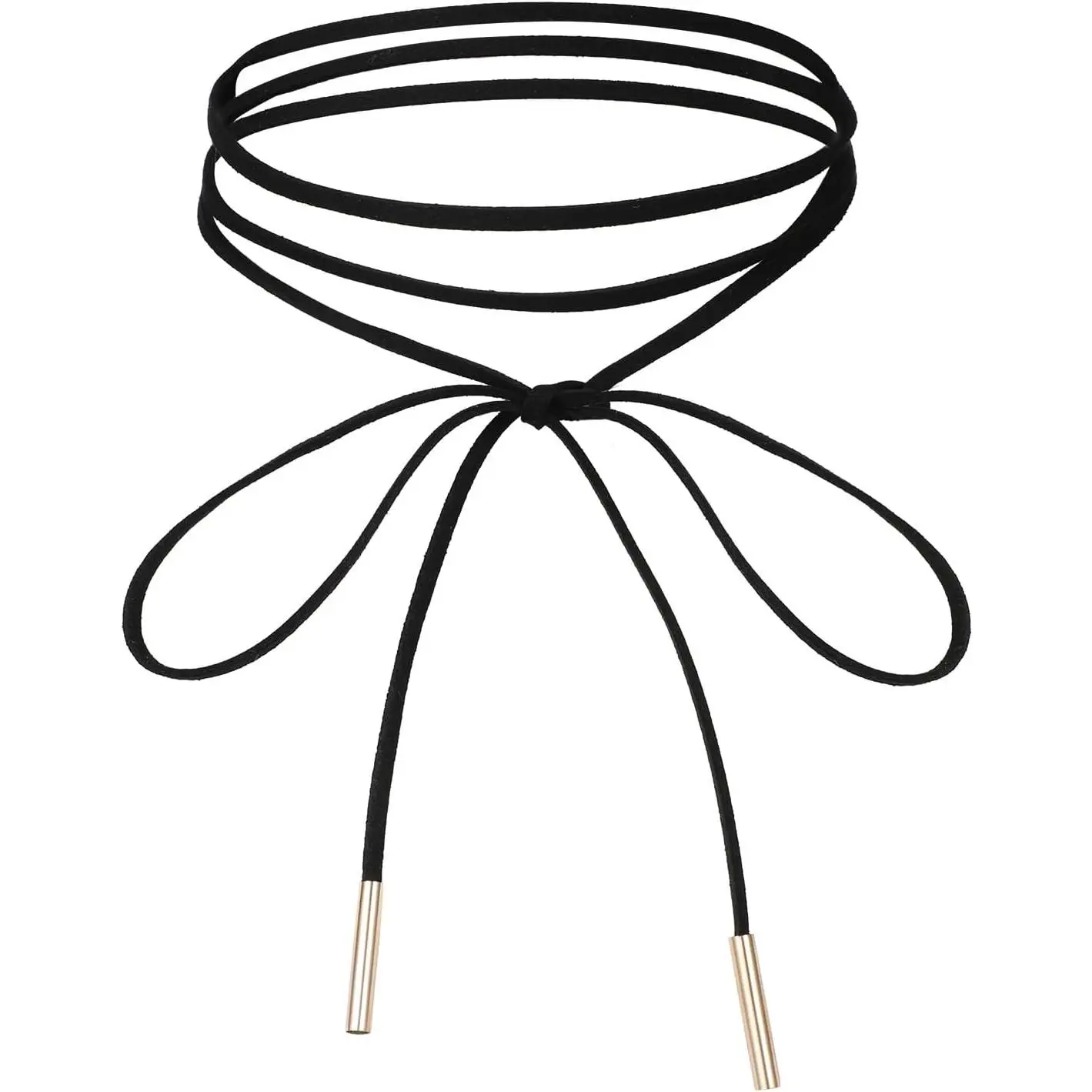 Black Choker Necklace Gothic Bow knot Choker for Women Velvet Long Wrap Rope Collar Tie Neck Chain with Gold Tube Ribbon Suede Jewelry for Party Prom